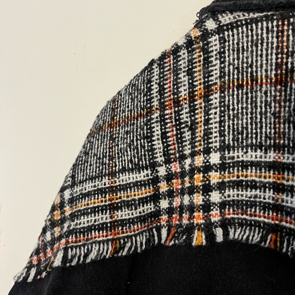 Zara Black Orange Tweed Washed Denim Fall Over-shirt Jean Jacket - Picture 5 of 11